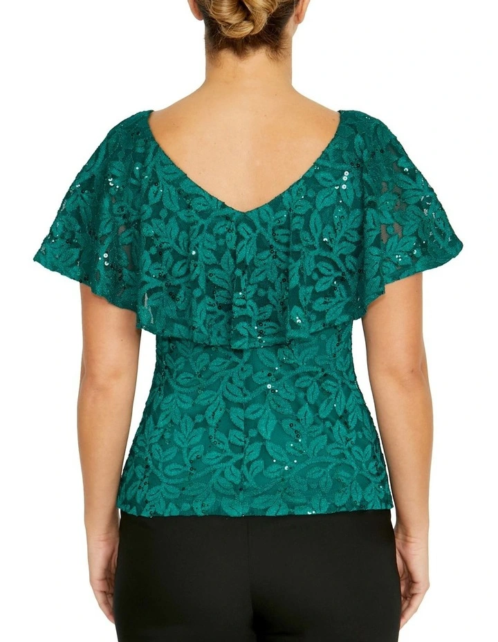 Trudy Green Sequin Lace Top image 2