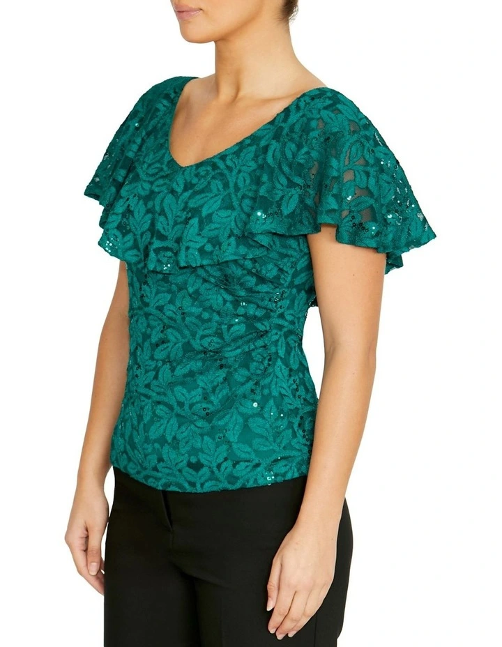Trudy Green Sequin Lace Top image 3