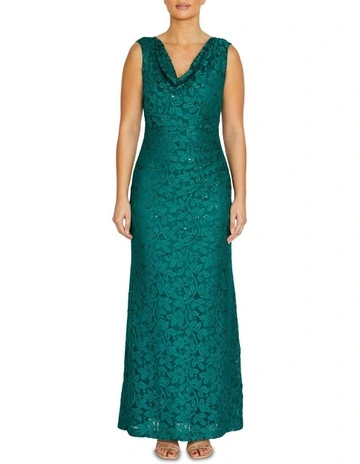 Elisa Cowl Neck Gown in Green