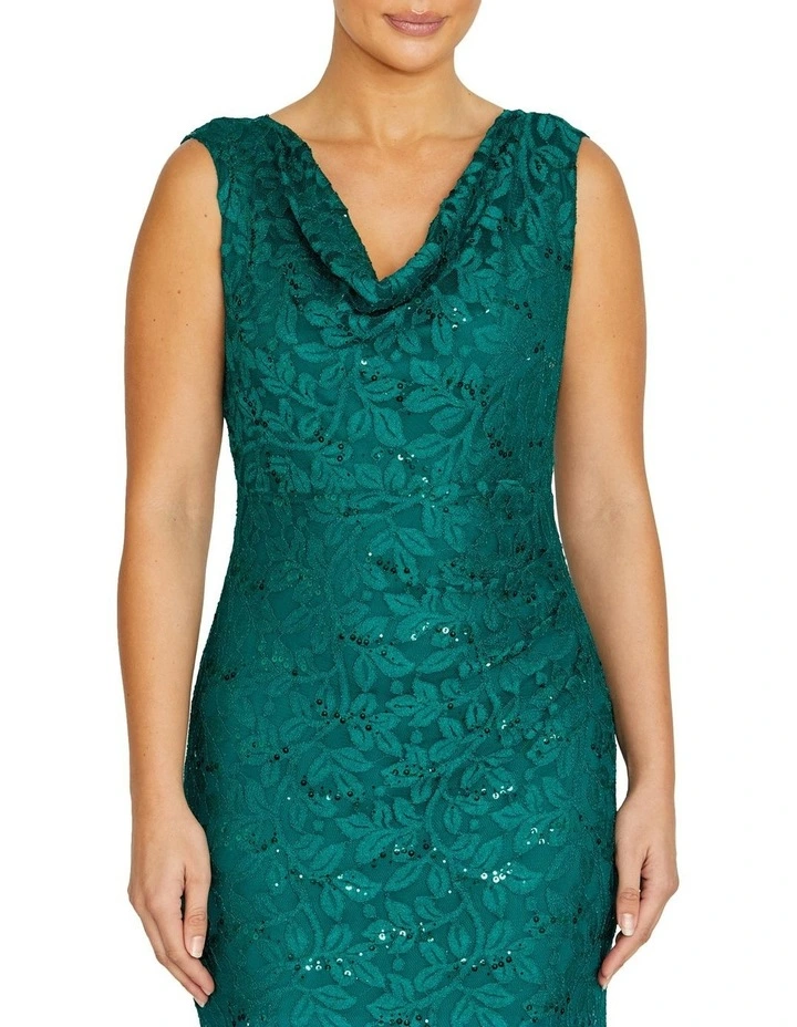 Elisa Cowl Neck Gown in Green image 3