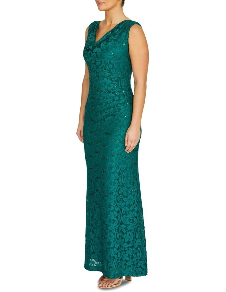 Elisa Cowl Neck Gown in Green image 4