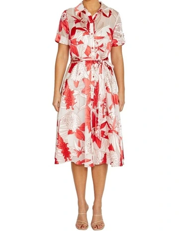 Sadie Vermilion Floral Shirt Dress in Red