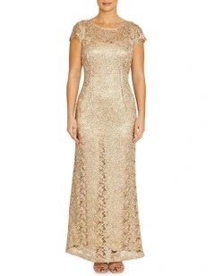 Millicent Champagne Sequin Lace Gown