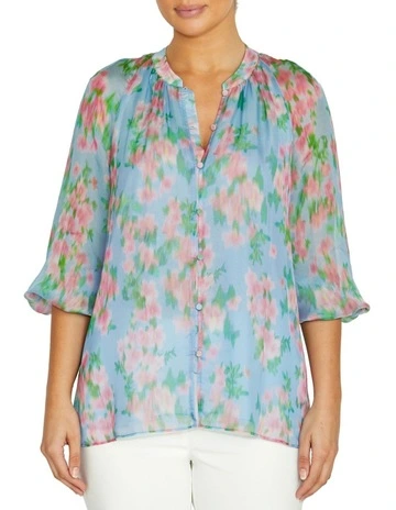 Samara Floral Haze Top in Blue