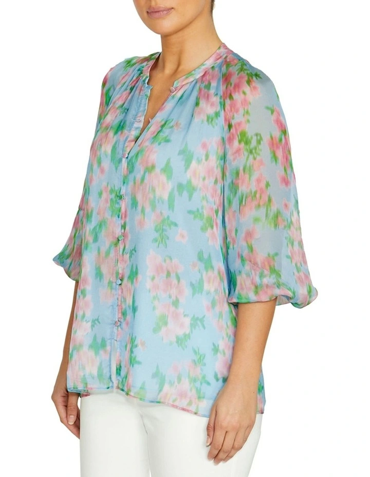Samara Floral Haze Top in Blue image 3