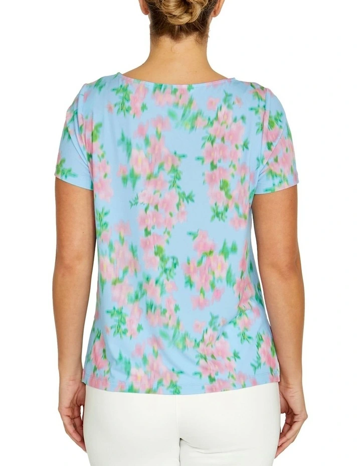 Remy Floral Haze Jersey Top in Blue image 2
