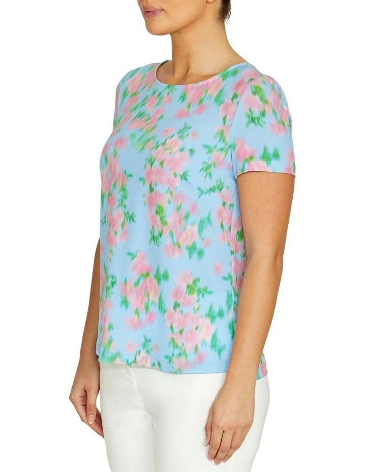 Remy Floral Haze Jersey Top in Blue image 3