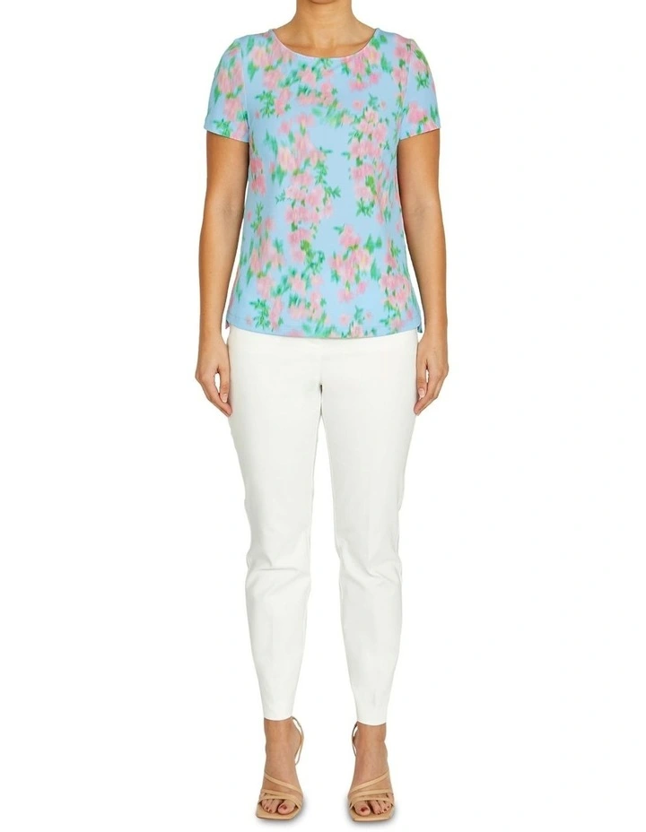 Remy Floral Haze Jersey Top in Blue image 4