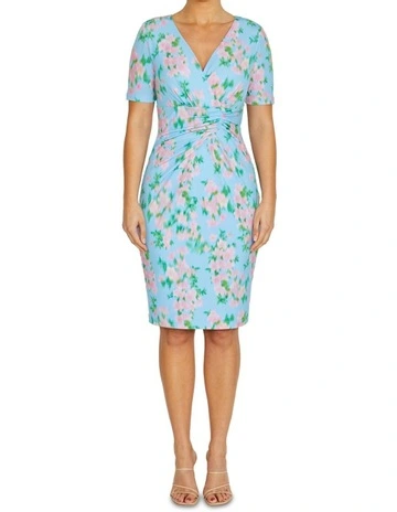 Emelynn Floral Haze Jersey Dress in Blue