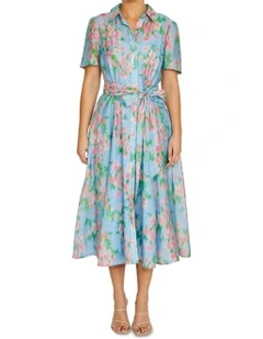 Lilliana Floral Haze Shirtdress in Blue