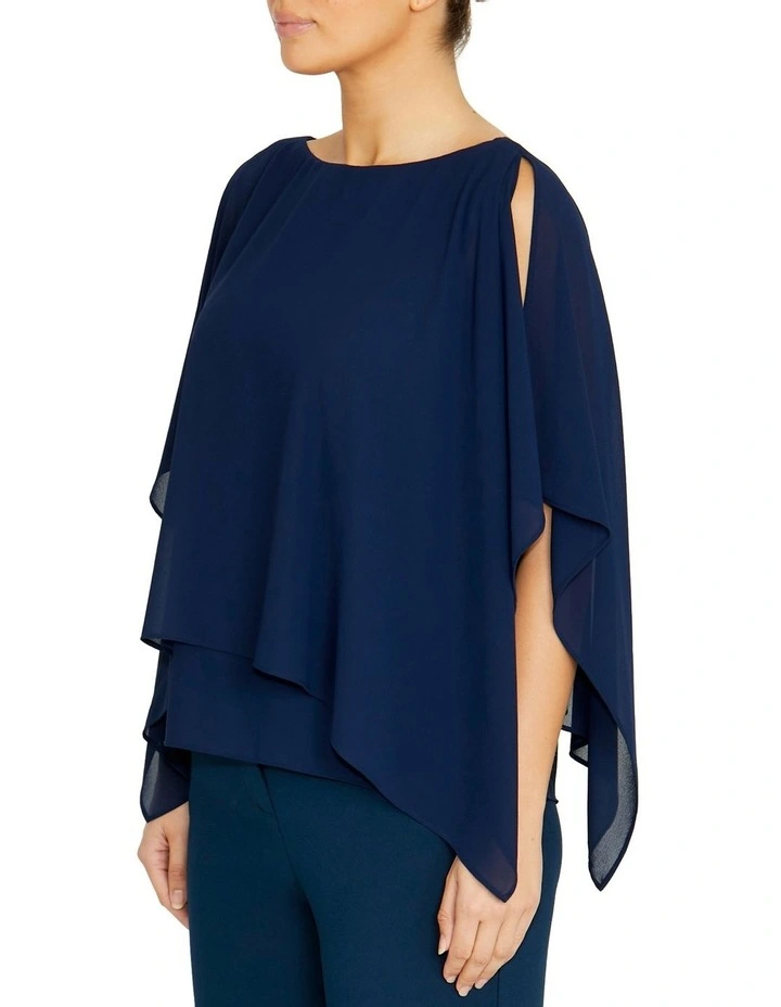 Silvana Chiffon Top in Navy image 3