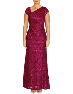 Leighton Lace Gown in Magenta