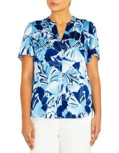 Clover Glacier Silk Top in Blue