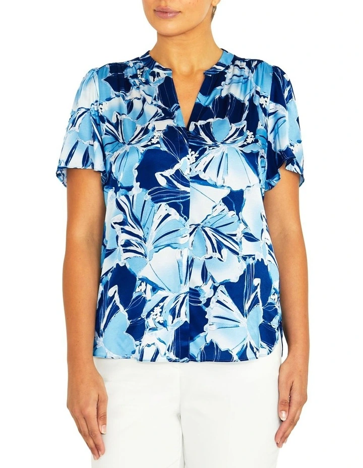 Clover Glacier Silk Top in Blue image 1