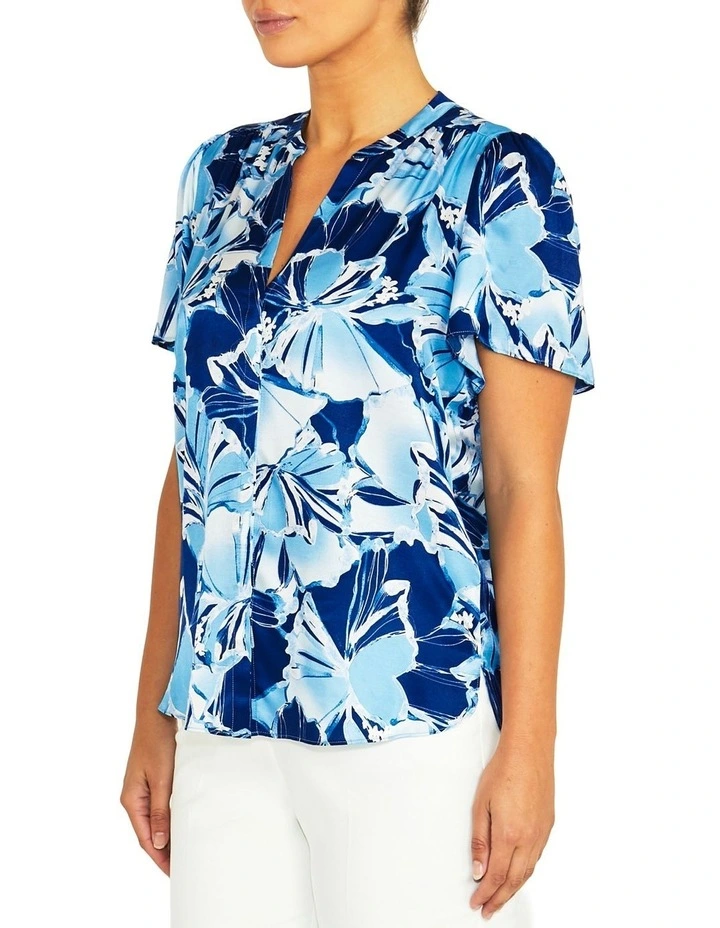 Clover Glacier Silk Top in Blue image 3