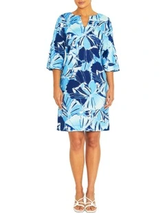 Carlie Glacier Linen Dress in Blue