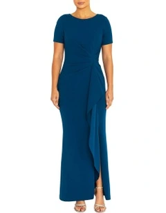 Solana Marine Crepe Gown in Blue