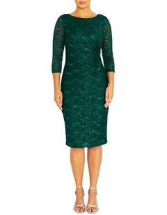 Elara Forest Lace Dress in Green