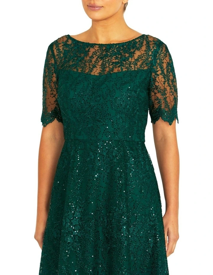 Elara Forest Lace Dress in Green image 3
