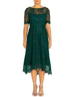 Skylar Forest Lace Dress in Green