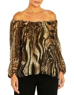 Ena Snake Silk Blouse in Brown Mult