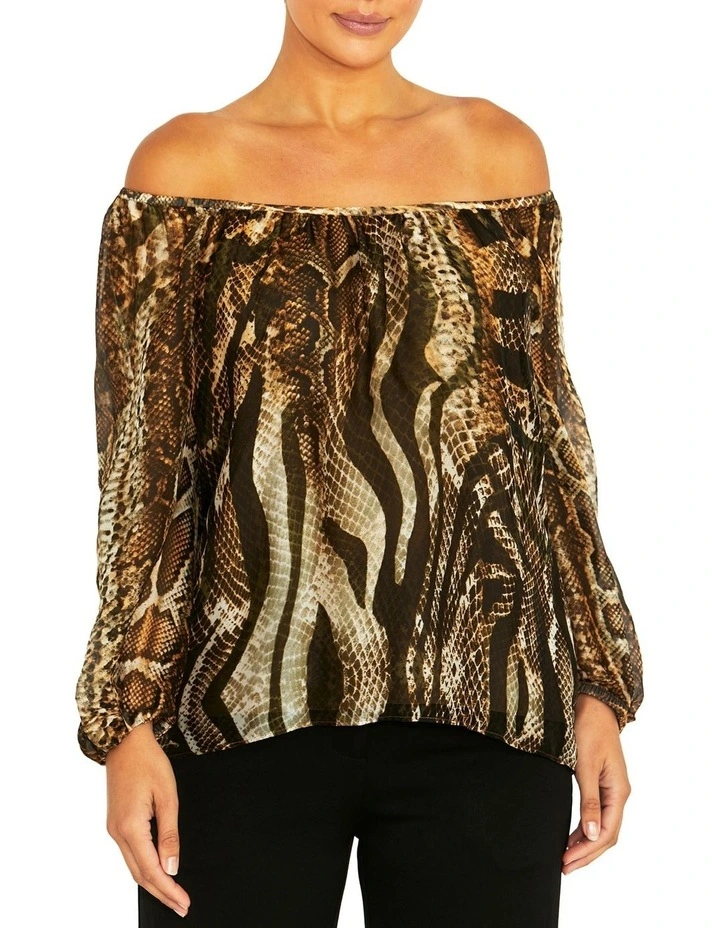 Ena Snake Silk Blouse in Brown Mult image 1