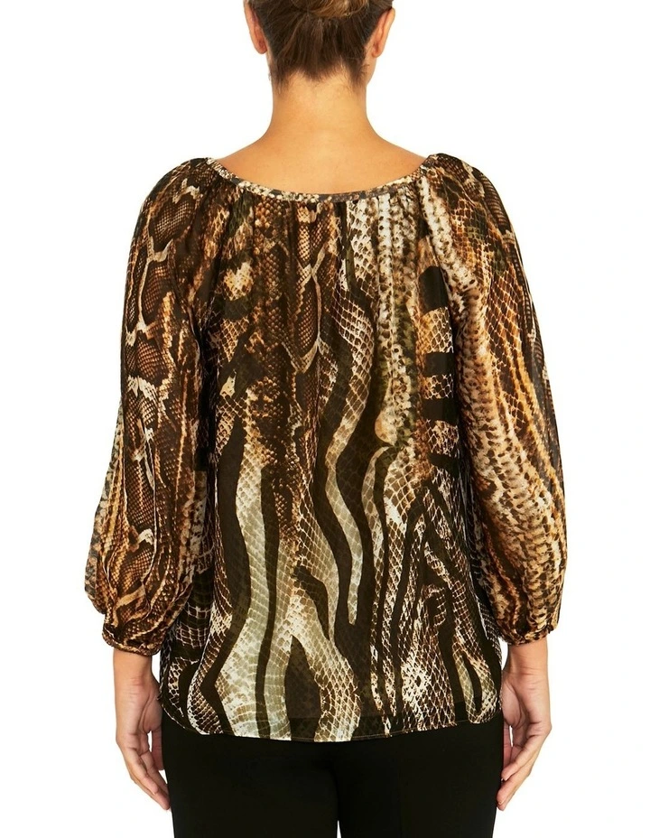 Ena Snake Silk Blouse in Brown Mult image 2