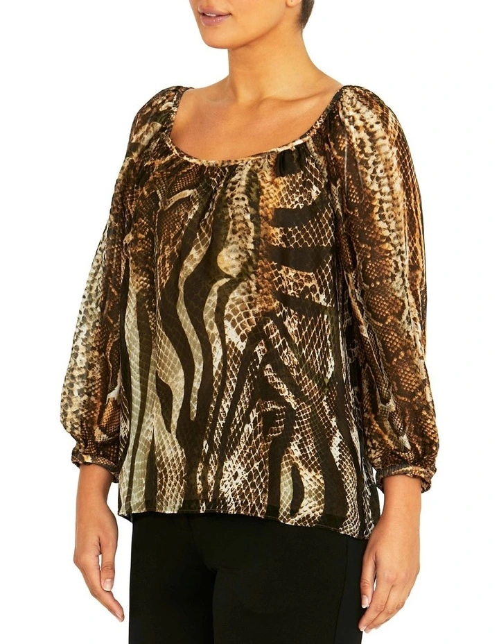 Ena Snake Silk Blouse in Brown Mult image 3