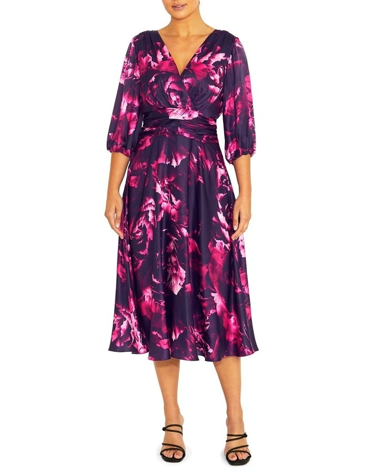Elena Fuchsia Midi Dress in Rose image 1