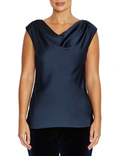 Harmony Cowl Neck Top in Navy