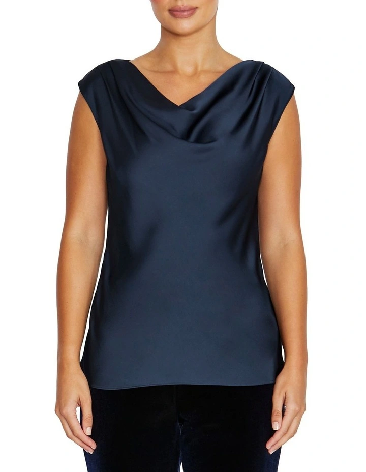 Harmony Cowl Neck Top in Navy image 1