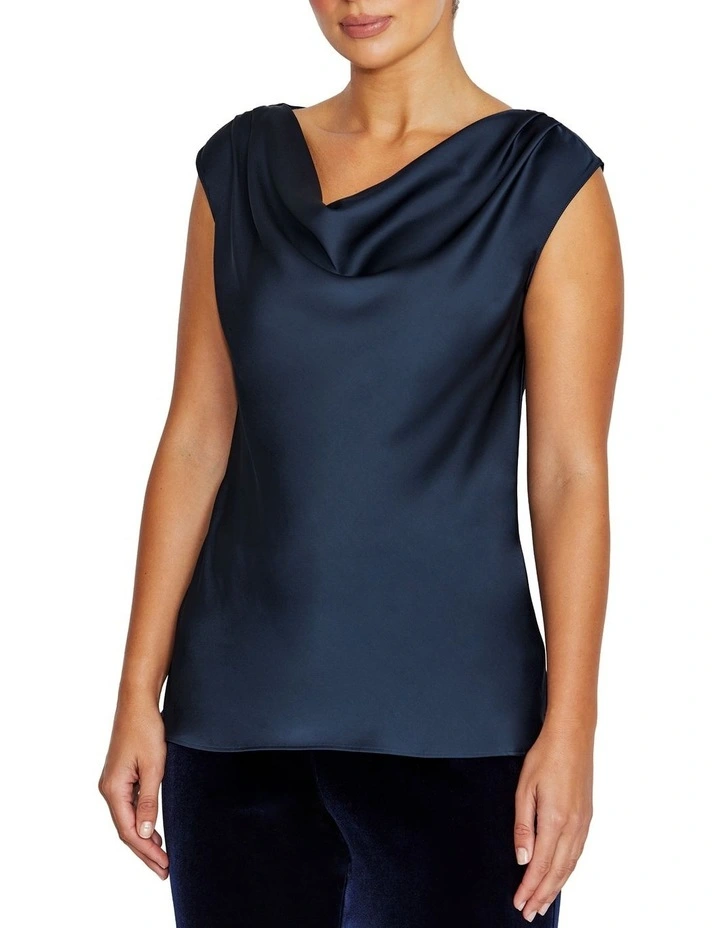Harmony Cowl Neck Top in Navy image 3