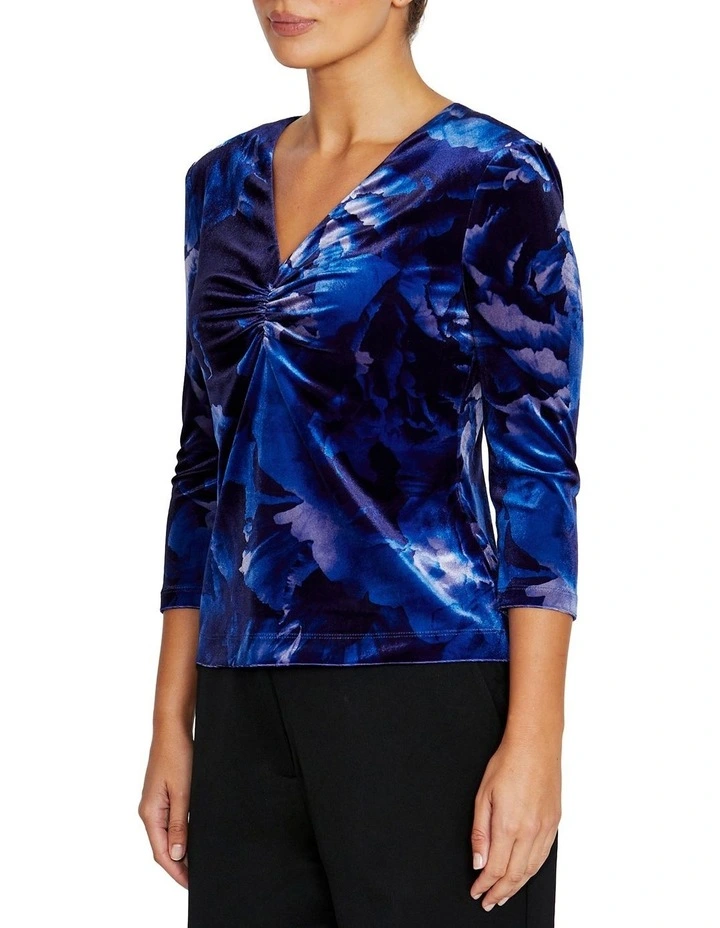 Coralie Sapphire Velour Top in Blue image 3