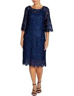 Noa Sequin Lace Dress in Navy