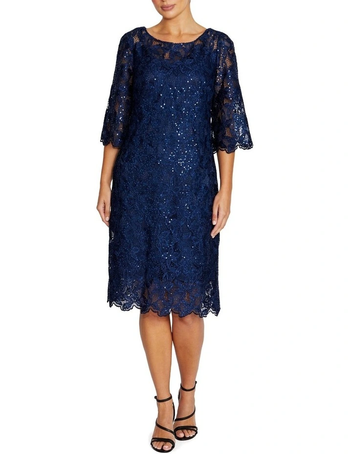 Noa Sequin Lace Dress in Navy image 1