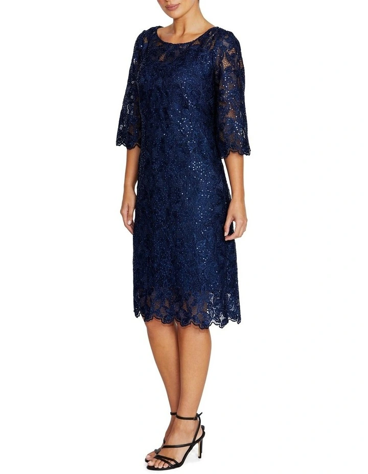 Noa Sequin Lace Dress in Navy image 4