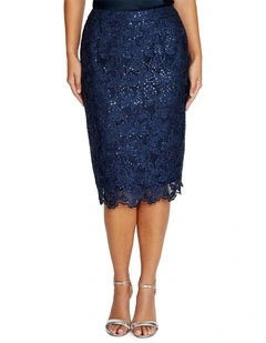 Millicent Sequin Lace Skirt in Navy