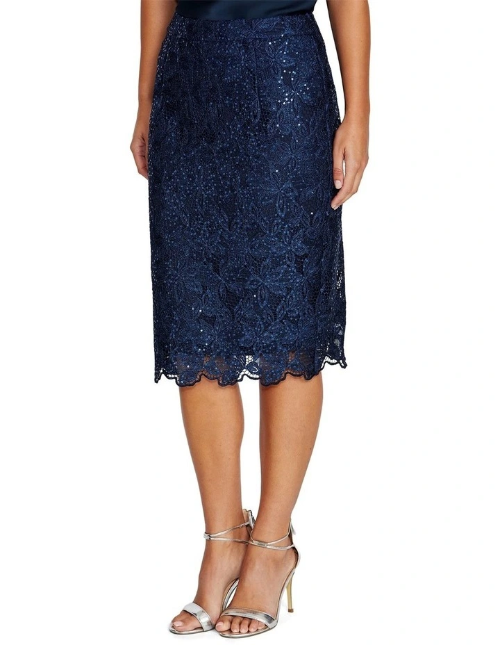 Millicent Sequin Lace Skirt in Navy image 3