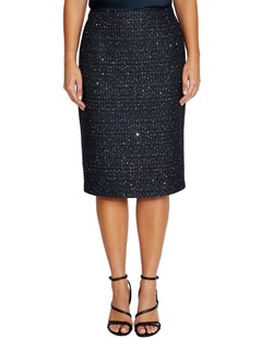 Anthea Crawford Tamara Sequin Tweed Skirt in Navy