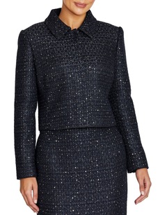 Anthea Crawford Trina Sequin Tweed Jacket in Navy