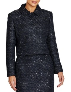 Trina Sequin Tweed Jacket in Navy