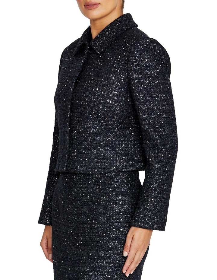 Trina Sequin Tweed Jacket in Navy image 3