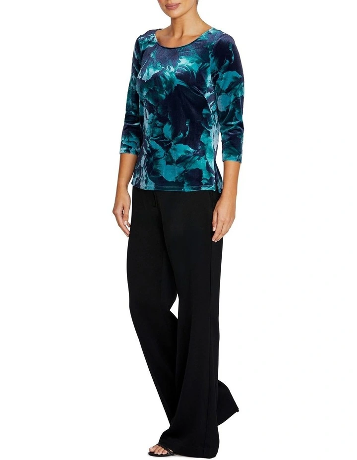 Viola Rose Printed Velour Top in Teal image 4