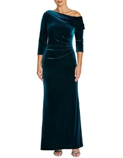 Lena Velour Gown in Teal