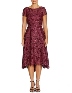 Stellar Sequin Lace High-low Dress in Red