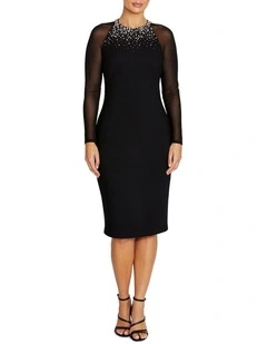 Marbella Embellished Scuba Crepe Dress in Black