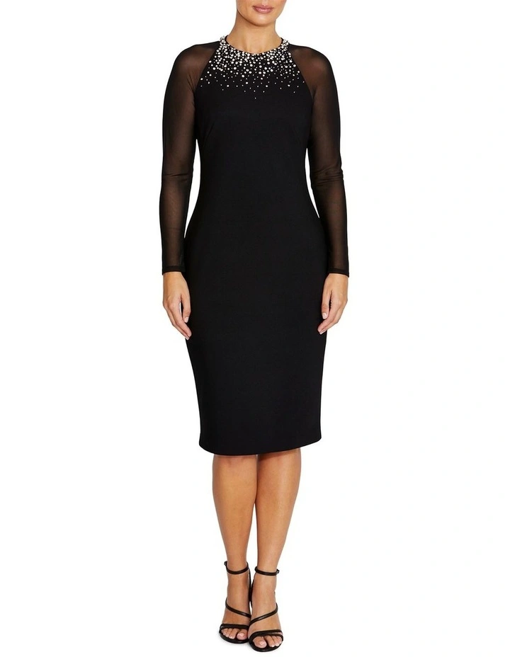 Marbella Embellished Scuba Crepe Dress in Black image 1
