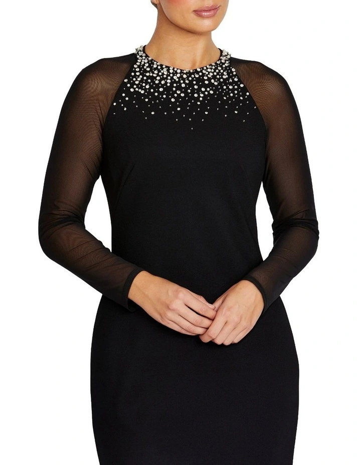 Marbella Embellished Scuba Crepe Dress in Black image 3
