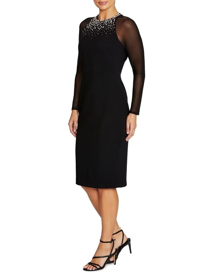 Marbella Embellished Scuba Crepe Dress in Black image 4