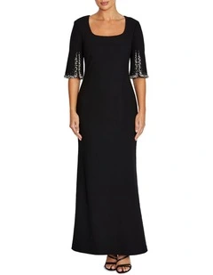 Avila Embellished Scuba Crepe Gown in Black
